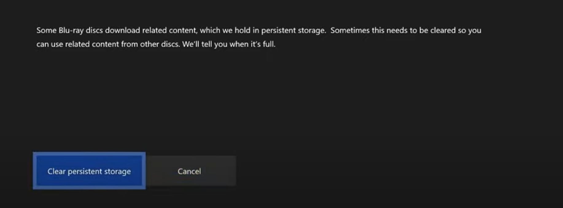 Clear Persistent Storage Xbox
