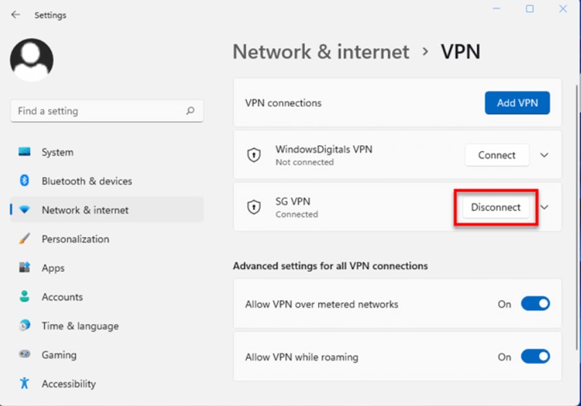 Disable VPN Windows