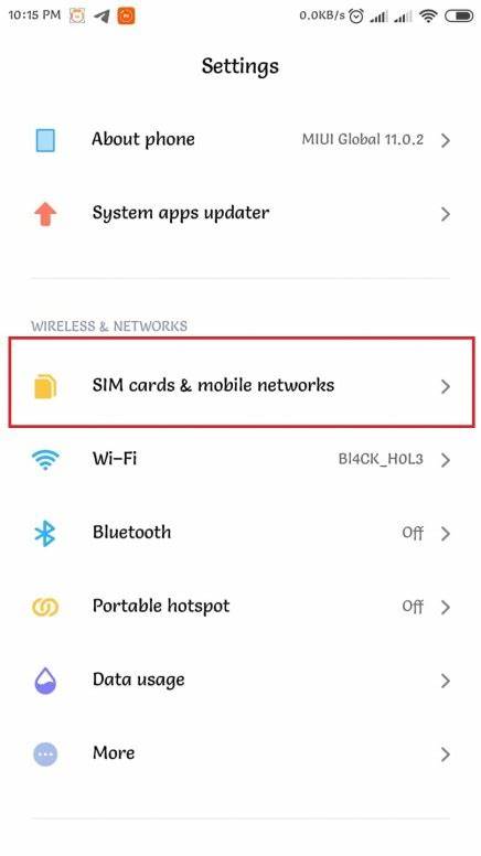 sim card and mobile network option