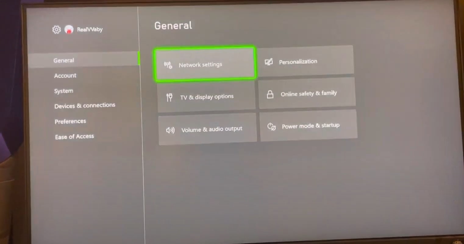 image of Going to Network Settings of the Xbox