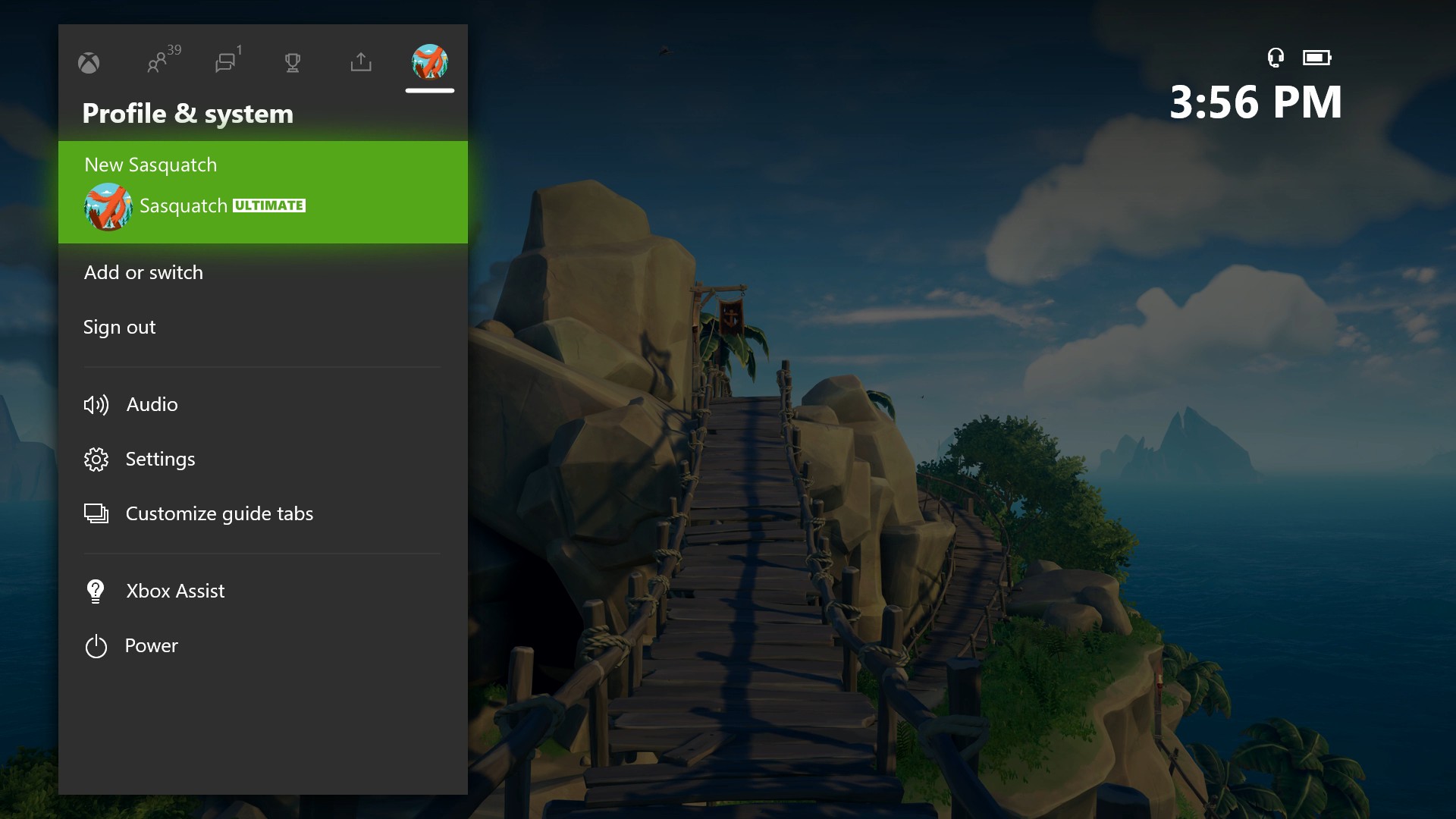 profile and system in Xbox settings