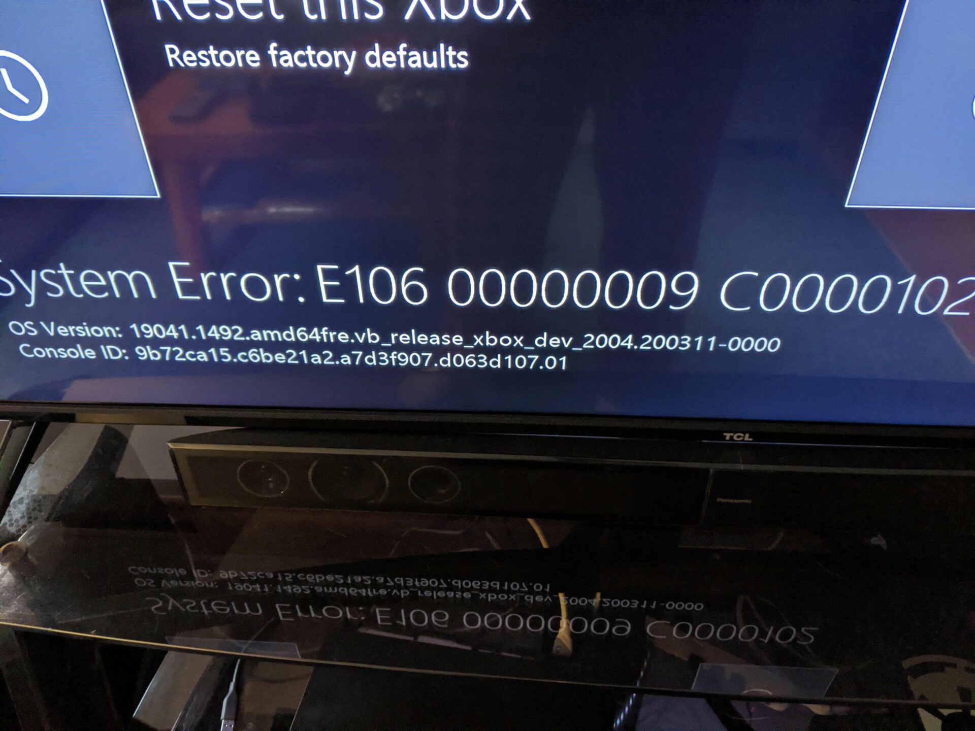 image of showing Xbox error E106