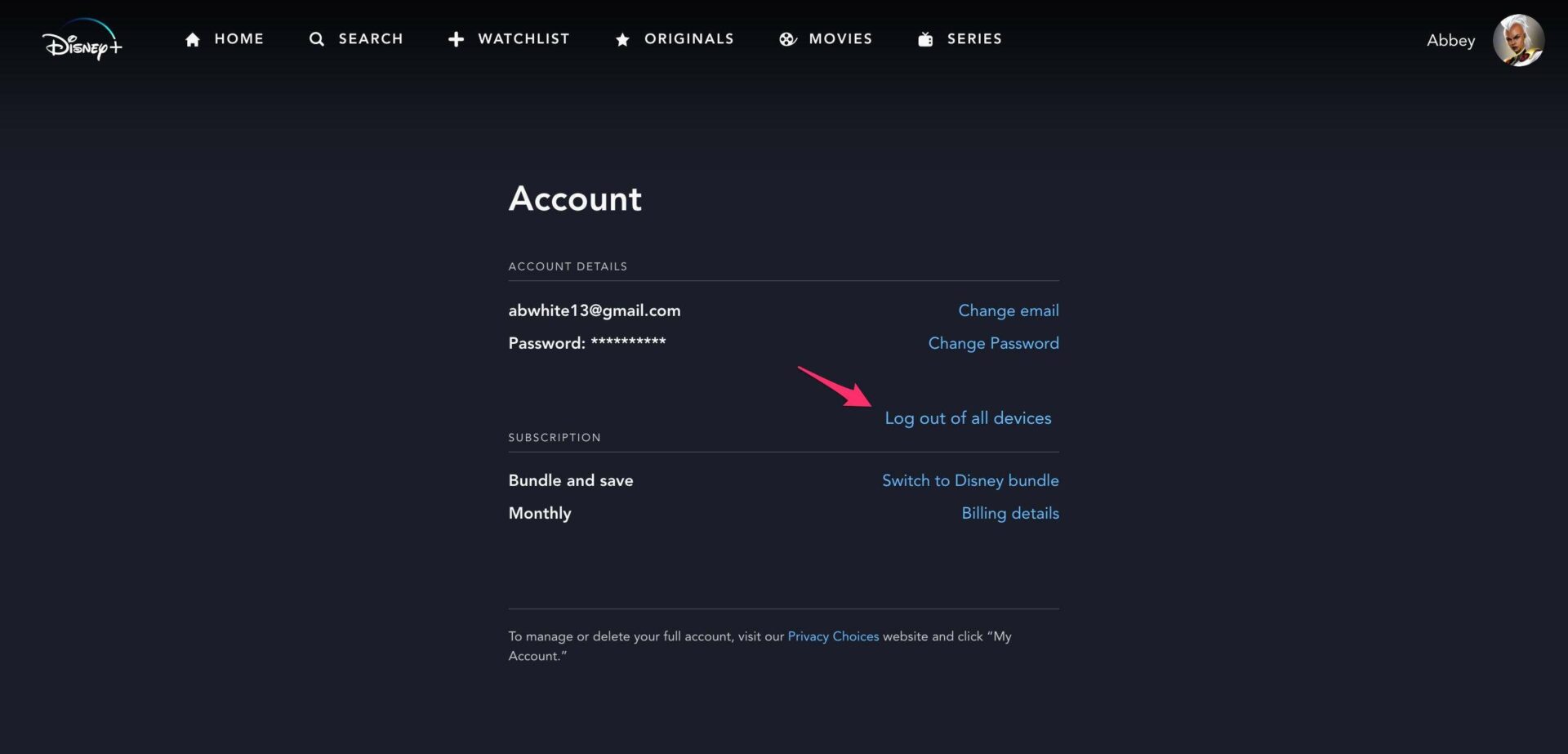 Disney plus change account password 