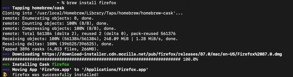 Image of Downloads Firefox with homebrew cask command in linux 
