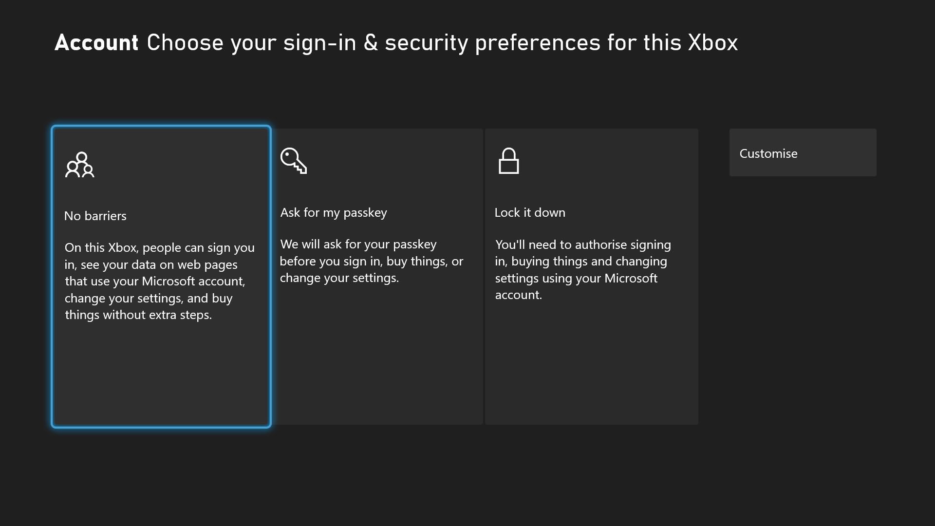 sign in and security preferences Xbox option
