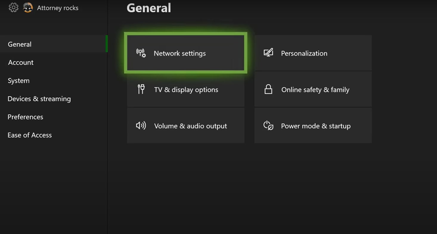  Image of Network Option in settings.