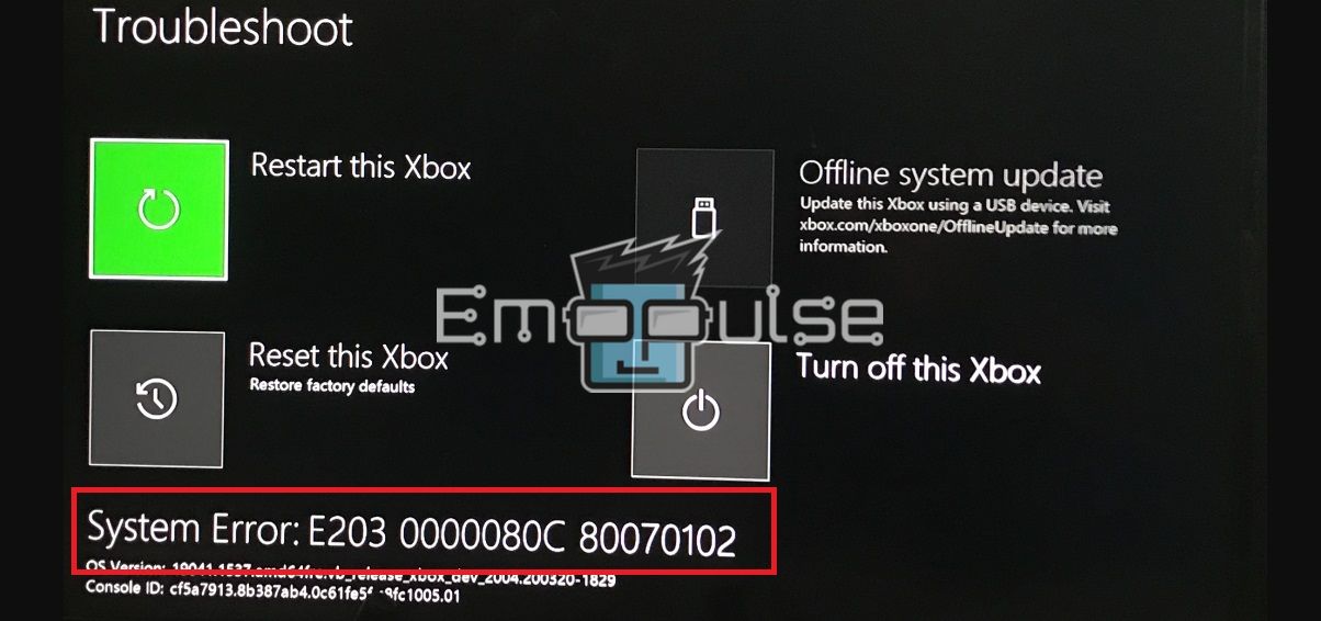 image of Xbox Error E203