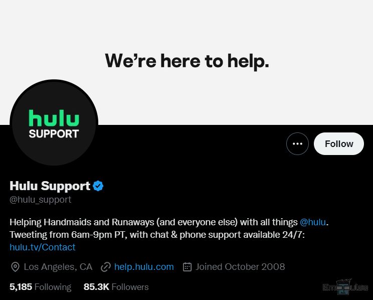 hulu support twitter