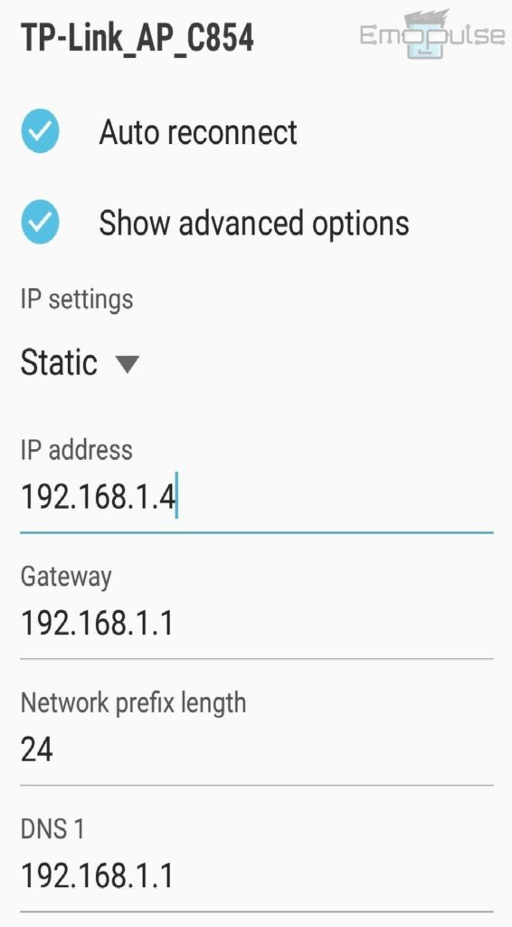 change static ip android