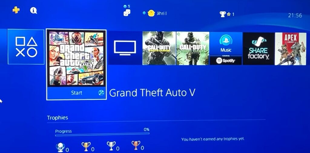 image of home page in ps4