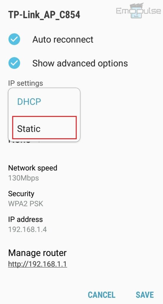 static ip android