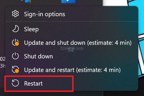 image of restart the pc in windows 