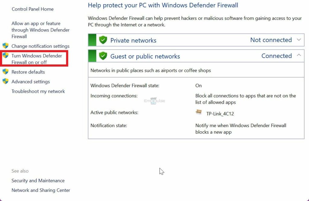 image of Turn Windows Firewall on or off 