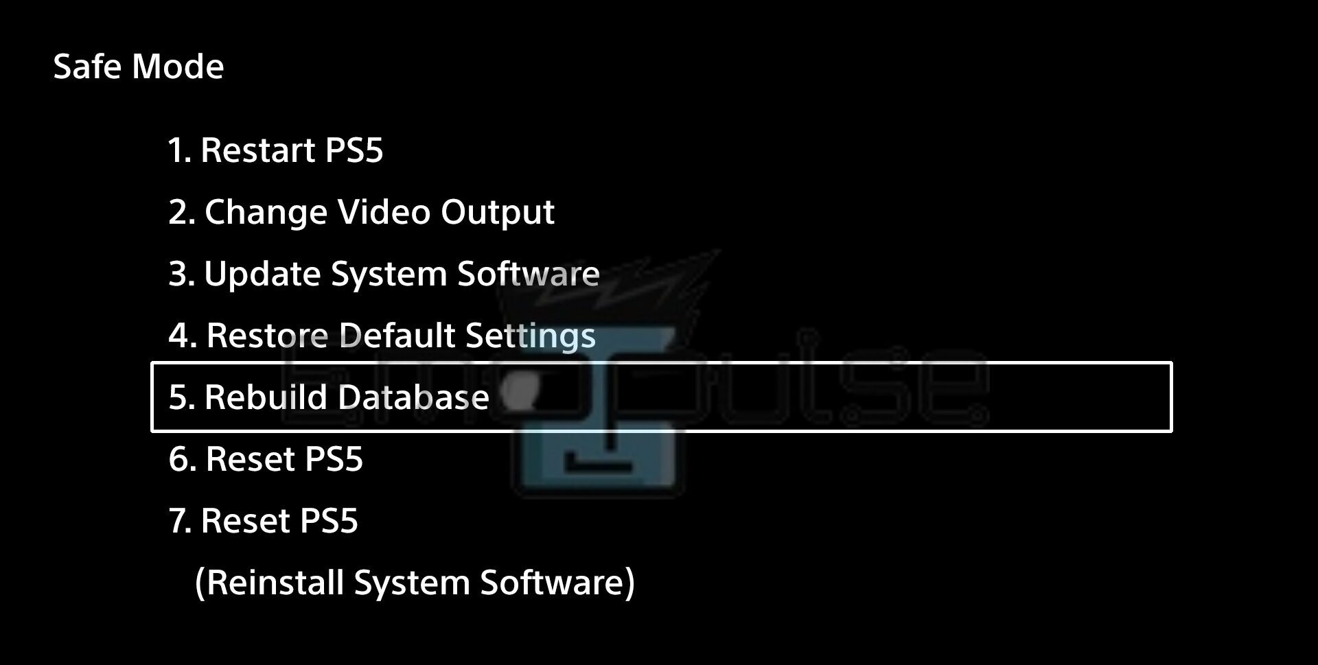 Rebuilding Database in PS5 Safe Mode