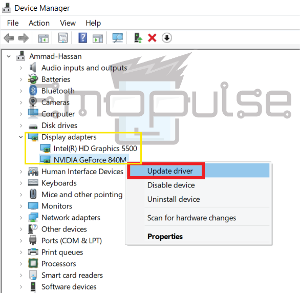 Update graphics driver option in device manager (Image credits: Emopulse)