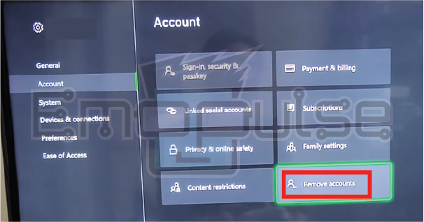 Remove account option