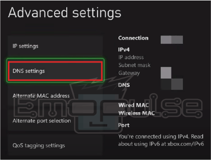 DNS Settings option in Xbox (Image credits: Emopulse)