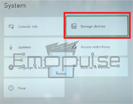 Storage devices option in xbox