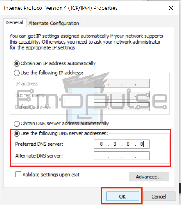 Preferred and alternate DNS server option (Image credits: Emopulse)