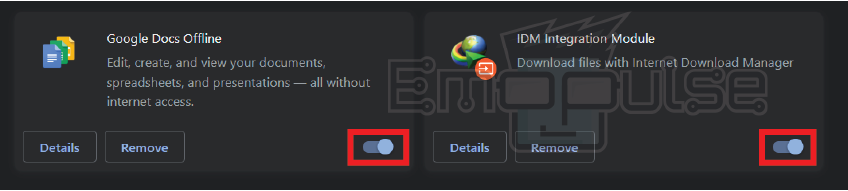 Disable browser extension option in chrome ( image credits: Emopulse )