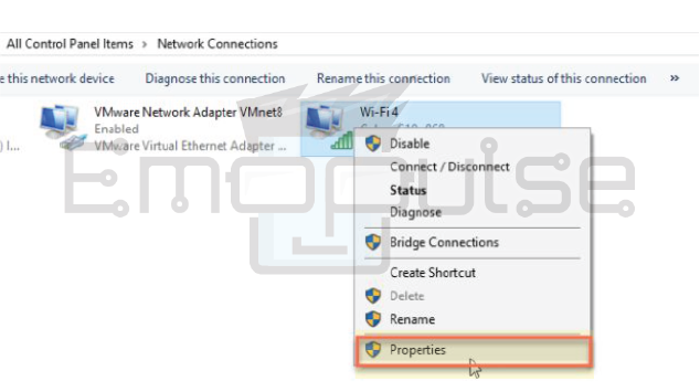 Network setting options in control panel