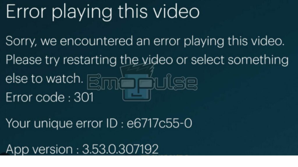 Hulu Error Code P-DEV301 Error Screen