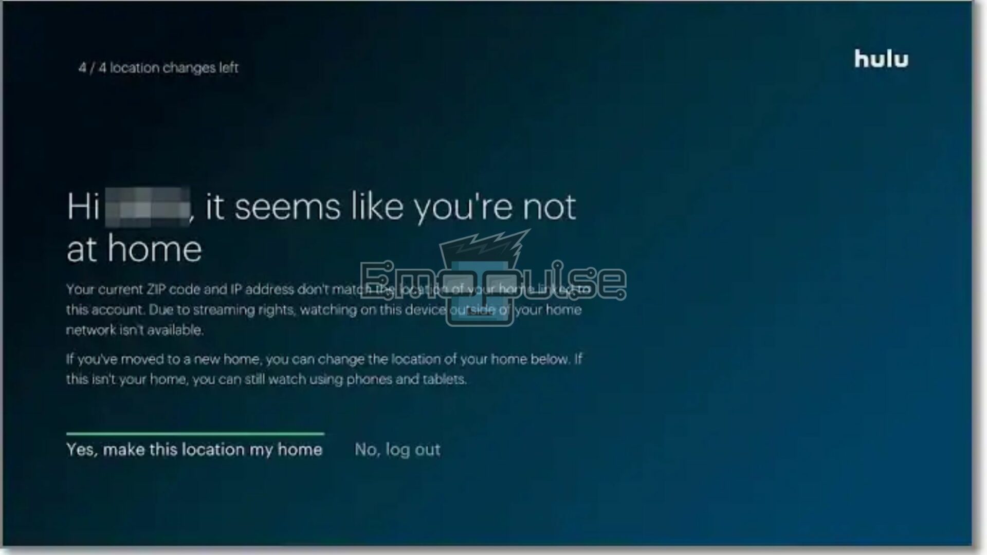 Hulu Home Location Error Screen