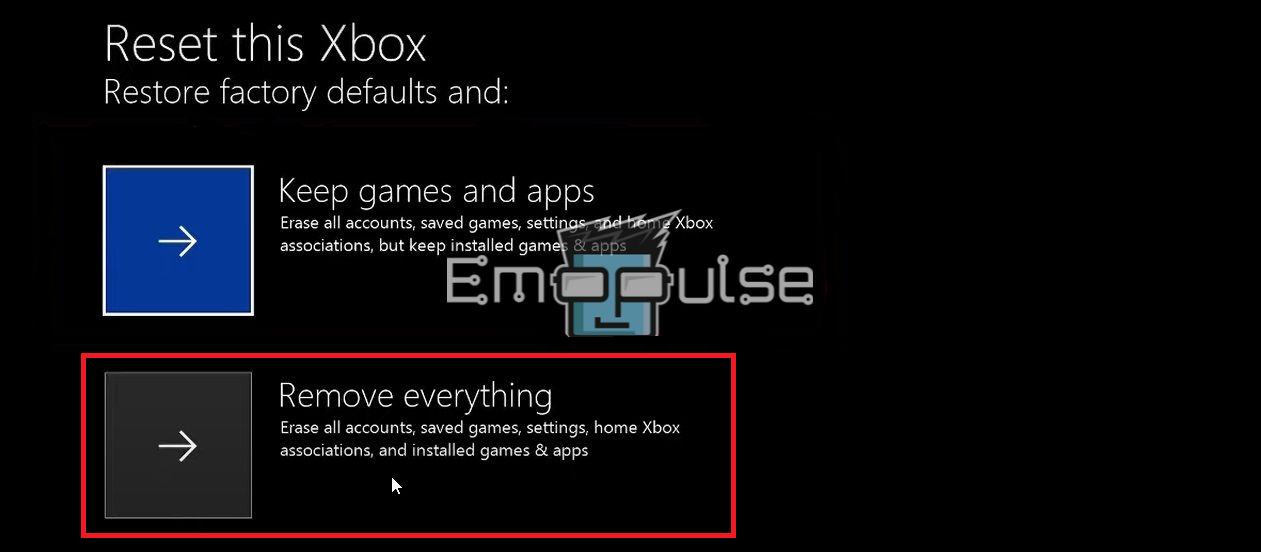 Remove everything - factory reset xbox