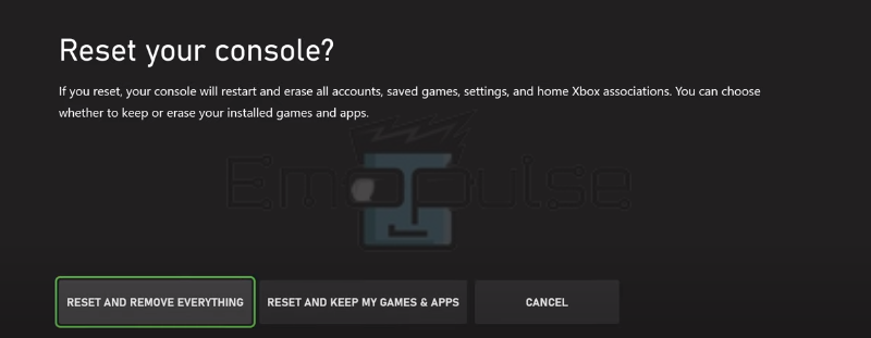 Reset and remove everything - factory reset xbox