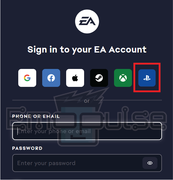 Sign-in using PS icon on EA Sports website (Image credits: Emopulse)