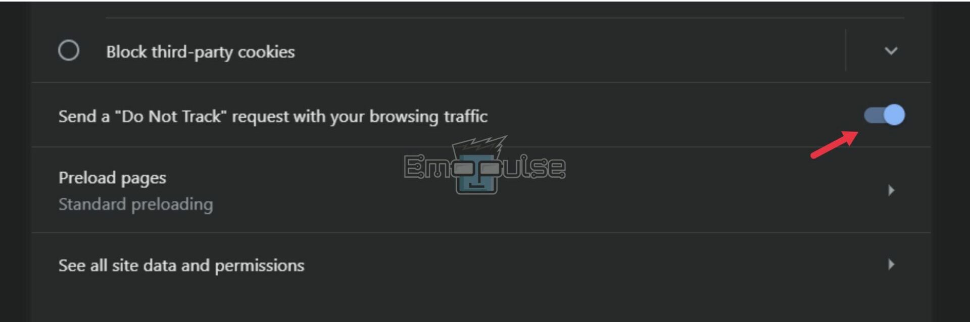 Do Not Track Toggle Switch in Chrome Settings
