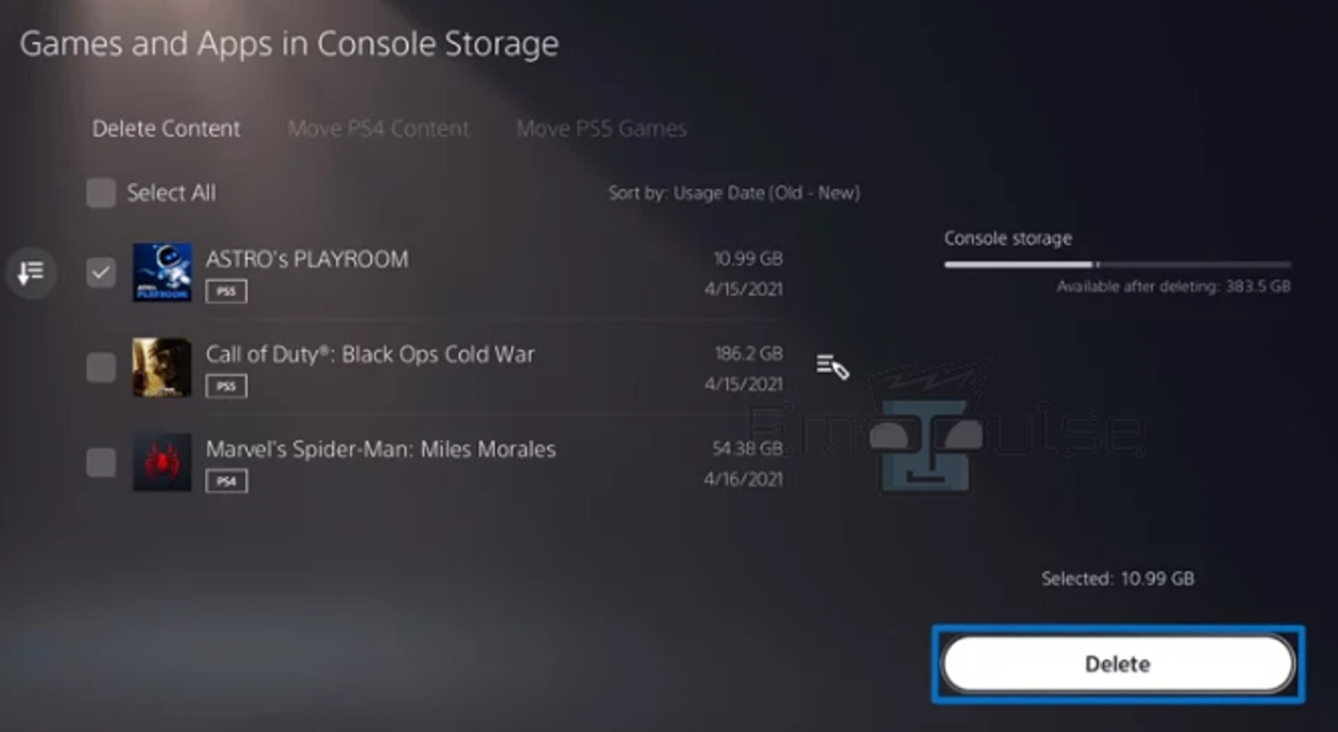 Games and Apps in Console Storage 