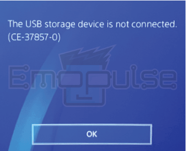 Encountering 'PS4 USB not connected' error indicating a failure to detect a connected USB device on the PlayStation 4 console. (Image credits: Emopulse)