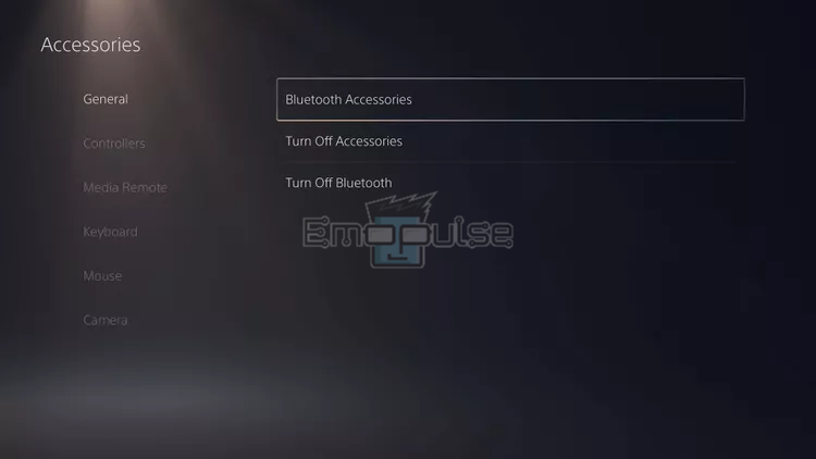bluetooth accessories in the settings section of ps5