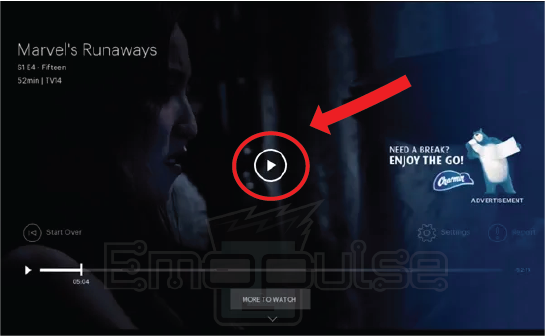 Play/Pause button in the Hulu app – Image Credit (Emopulse)