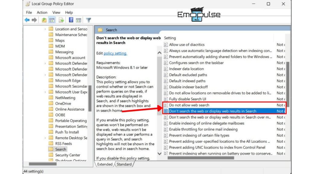 Search Settings In Group Policy (Image by Emopulse)