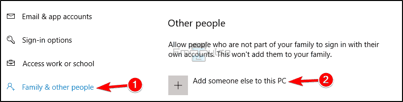 image showing family and other people in email and app accounts in windows