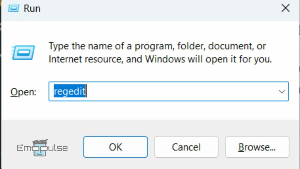 Opening Windows Registry Editor using Run