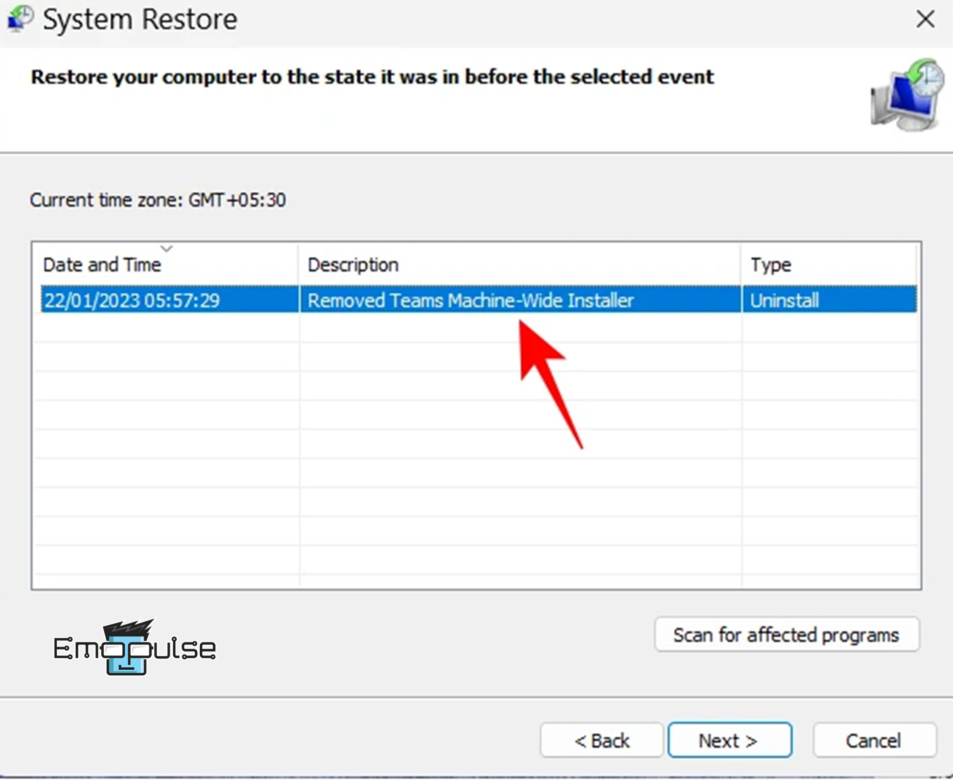 Use System Restore to resolve Windows Needs Your Current Credentials error