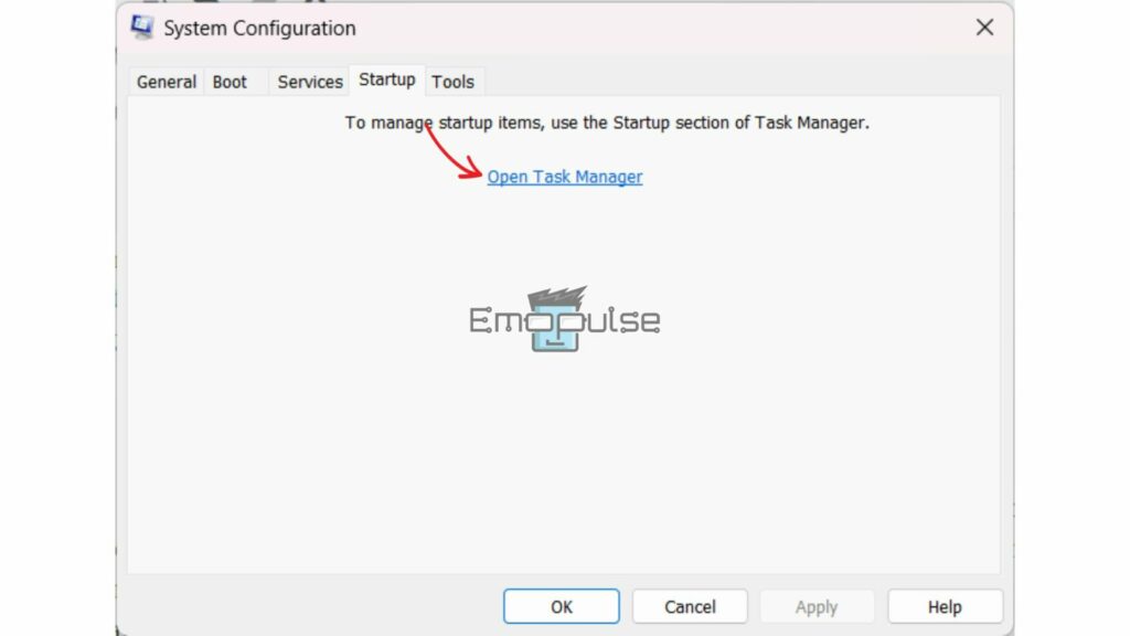 Startup Tab in System Configuration