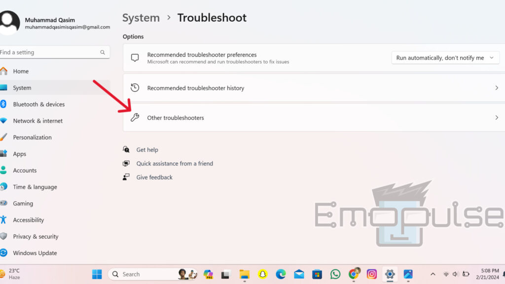 System > Troubleshoot > Other troubleshooters – Image Credit (Emopulse)