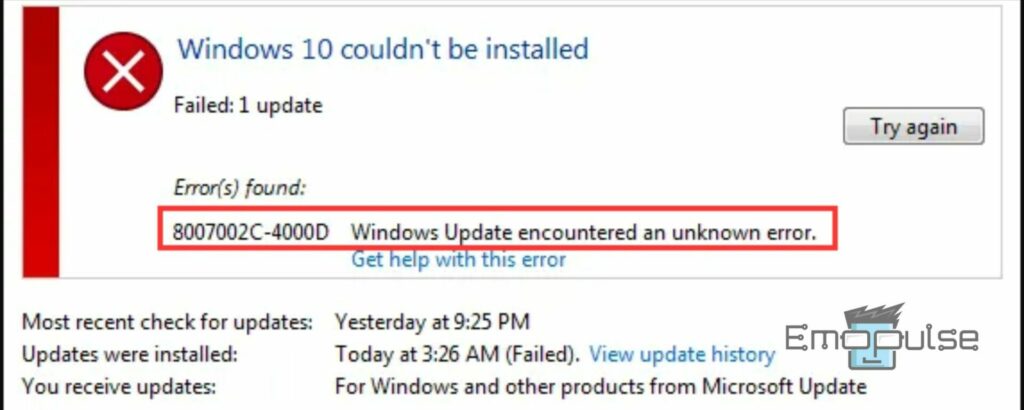 Windows 10 Installation Error 8007002c-4000d Prompt