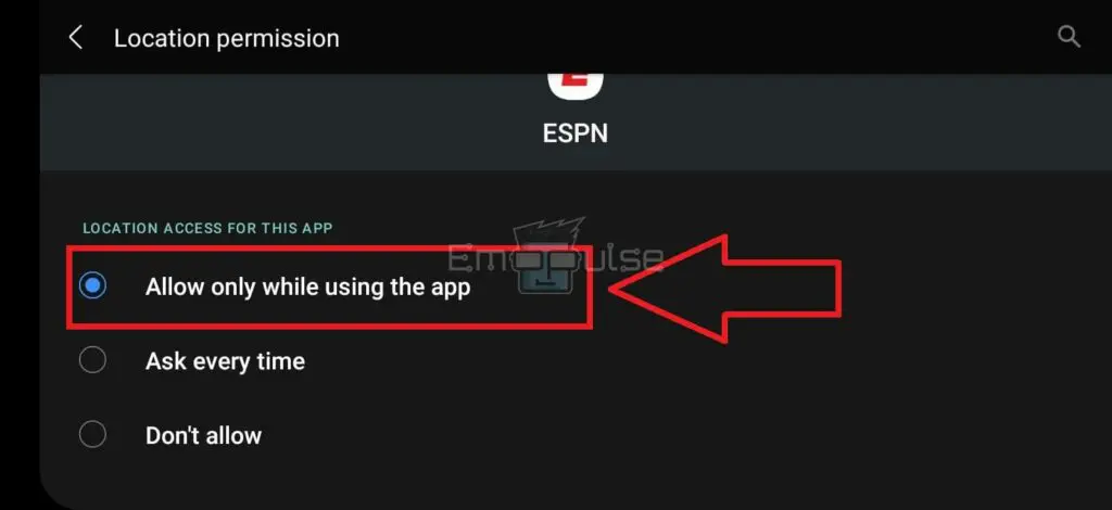 Image showing While Using The App in espn