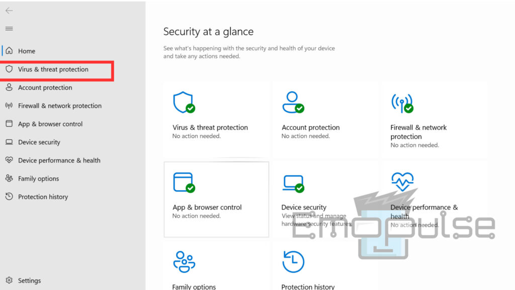 Windows Security > Virus & Threat Protection Start > Windows Security