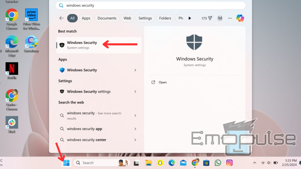 Start > Windows Security 